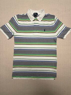 Polo Ralph Lauren Kids Striped Polo Shirt Size L (14-16) White Blue Green